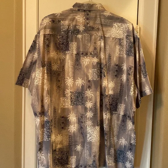 Moda Campia men’s button down shirt grey’s black & white palm trees - Picture 3 of 6